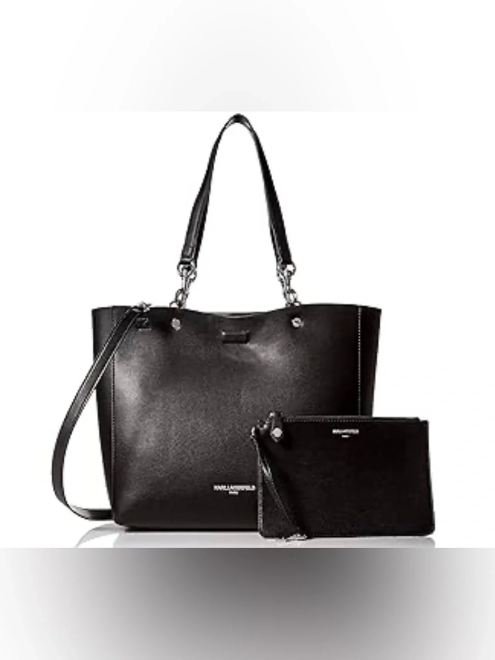 Karl Lagerfeld Paris Adele Tote Black Large Shoulder Bag Pouch Designer Handbag